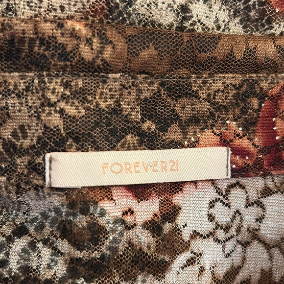Forever 21 Brown & Tan Gold Tinsel Floral Lace Boho Long Sleeve Top Size Medium - Picture 5 of 6
